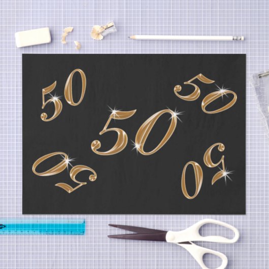 黒と金ゴールド50番目の誕生日ティッシュペーパー 薄葉紙 (クラフト)