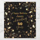 黒と金ゴールド50誕生日 ワインラベル (シングルラベル)