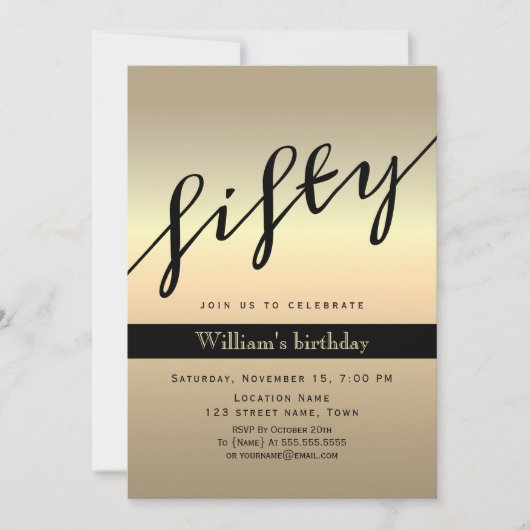 黒と金ゴールド50誕生日 招待状 (正面)