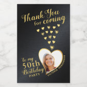 黒と金ゴールド50th誕生日写真ありがとう ワインラベル (シングルラベル)