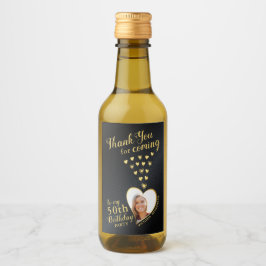 黒と金ゴールド50th誕生日写真ありがとう ワインラベル