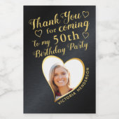 黒と金ゴールド50th誕生日写真ありがとう ワインラベル (シングルラベル)
