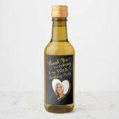 黒と金ゴールド50th誕生日写真ありがとう ワインラベル (正面)