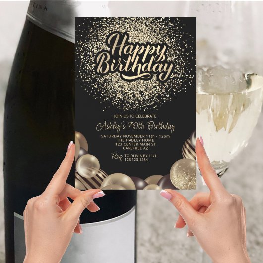 黒と金ゴールド70誕生日 招待状