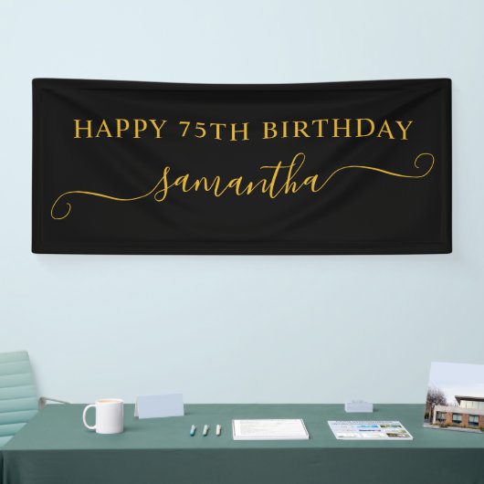 黒と金ゴールド75番目の誕生日ガーリースワッシュ名 横断幕 (トレードショー)