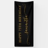 黒と金ゴールド75番目の誕生日ガーリースワッシュ名 横断幕 (縦)