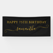 黒と金ゴールド75番目の誕生日ガーリースワッシュ名 横断幕 (横)
