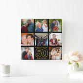 黒と金ゴールド8 Photo Collage 50周年記念 スクエア壁時計 (ホーム)
