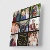 黒と金ゴールド8 Photo Collage 50周年記念 スクエア壁時計 (傾斜)