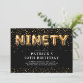 黒と金ゴールド90誕生日バルーン 招待状 (スタンド正面)