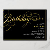 黒と金ゴールド | エレガント Glam Any Age誕生日 箔招待状 (正面)