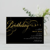黒と金ゴールド | エレガント Glam Any Age誕生日 箔招待状 (立ち正面)