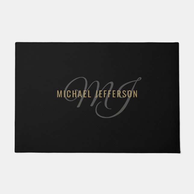  黒と金ゴールド-パーソナライズされた ドアマット (正面)