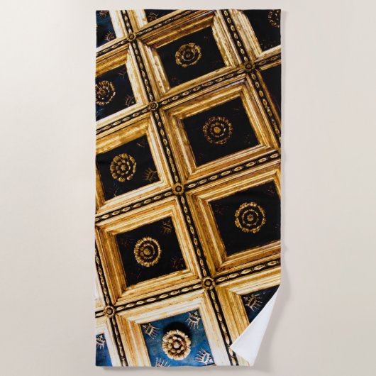 黒と金ゴールド ビーチタオル (正面)