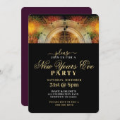 黒と金ゴールド、フェスティバル時計、新年のパーティー 招待状 (正面/裏面)