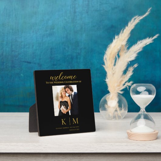 黒と金ゴールド – モノグラム – 卓上歯垢とイーゼル フォトプラーク (インサイチュ)