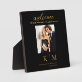 黒と金ゴールド – モノグラム – 卓上歯垢とイーゼル フォトプラーク (正面)