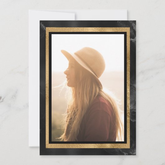 黒と金ゴールド | 卒業パーティーの写真 招待状 (裏面)