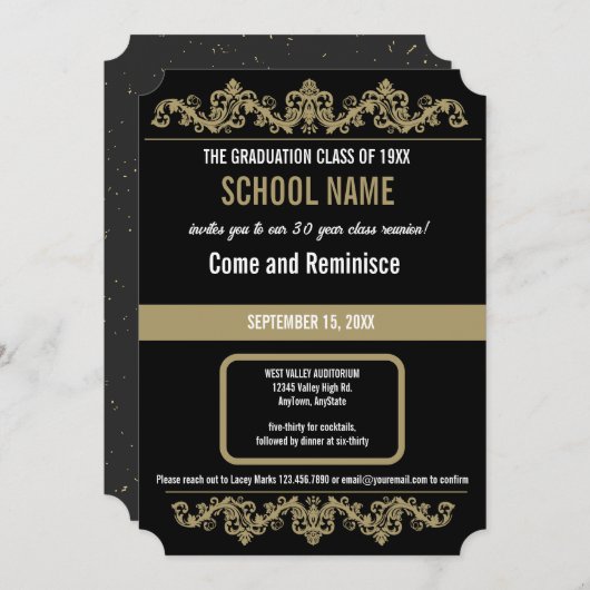 黒と金ゴールド |学校懇親会 招待状 (正面/裏面)