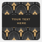 黒と金ゴールド、白のアールデコ扇花モチーフ スクエアシール (正面)