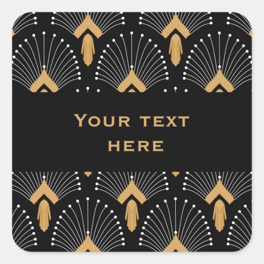 黒と金ゴールド、白のアールデコ扇花モチーフ スクエアシール (正面)
