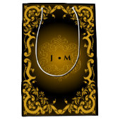 黒と金ゴールド（装飾要素あり） ミディアムペーパーバッグ (正面)