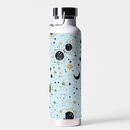 黒と金ゴールド、青の天空の太陽の月の星 ウォーターボトル (右面)