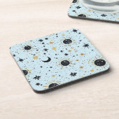 黒と金ゴールド、青の天空の太陽の月の星 コースター (左側)