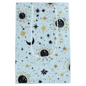 黒と金ゴールド、青の天空の太陽の月の星 ミディアムペーパーバッグ (裏面)