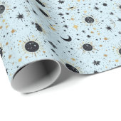 黒と金ゴールド、青の天空の太陽の月の星 ラッピングペーパー (ロールコーナー)