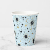 黒と金ゴールド、青の天空の太陽の月の星 紙コップ (裏面)