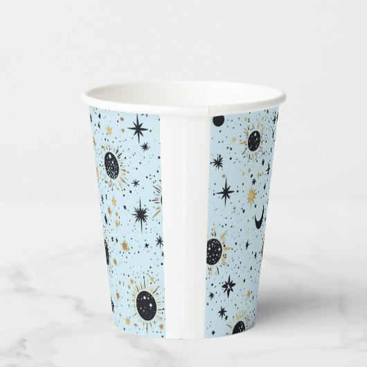 黒と金ゴールド、青の天空の太陽の月の星 紙コップ (右)