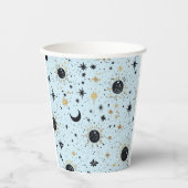 黒と金ゴールド、青の天空の太陽の月の星 紙コップ (正面)