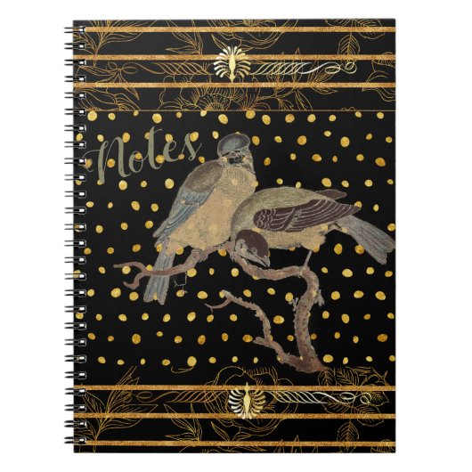 黒と金ゴールド（鳥あり） ノートブック (正面)
