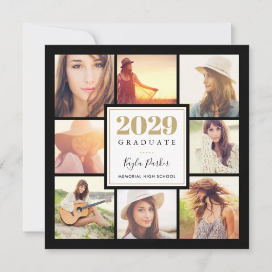 黒と金ゴールド | 8フォトスクエア卒業パーティー 案内状 (正面)