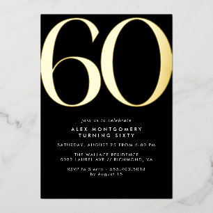 黒と金ゴールド Luxe Womens or Mens 60誕生日 箔招待状