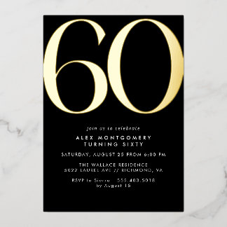 黒と金ゴールド | Luxe Womens or Mens 60誕生日 箔招待状