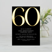 黒と金ゴールド | Luxe Womens or Mens 60誕生日 箔招待状 (立ち正面)