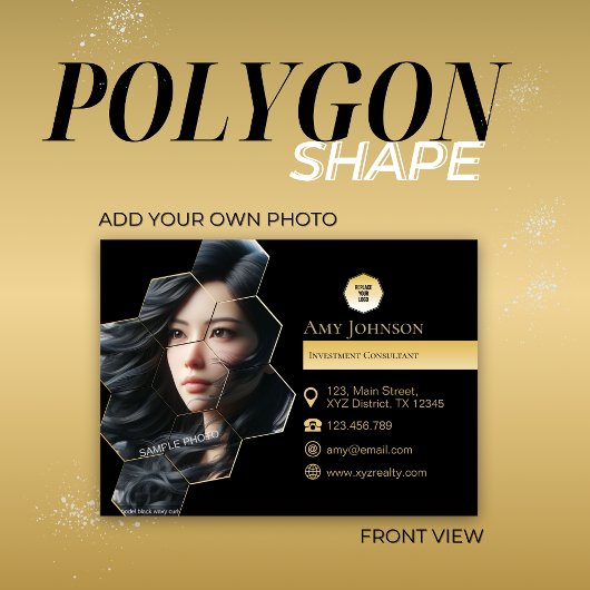黒と金ゴールド、SVGポリゴンシェイプに独自のイメージを追加 名刺