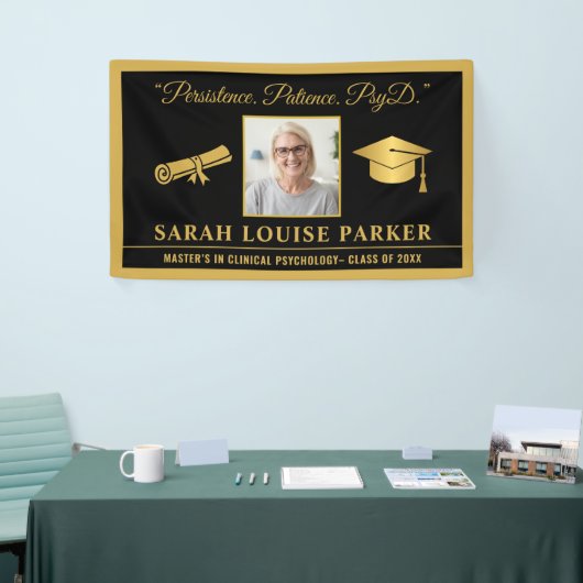 黒と金ゴールドPsyD引用文写真卒業2025 横断幕 (トレードショー)