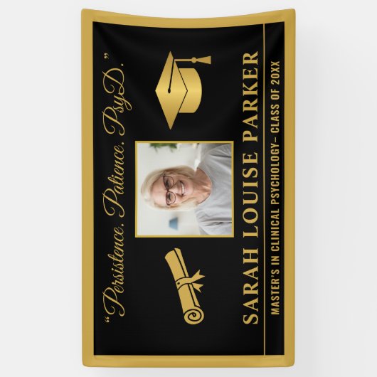黒と金ゴールドPsyD引用文写真卒業2025 横断幕 (縦)