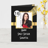 黒と金ゴールドsweet sixteen写真 カード (黄色い花)