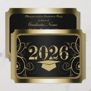 黒と金フレーム卒業パーティー 招待状