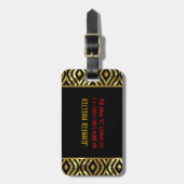 黒と金属の金ゴールド幾何学的パターン ラゲッジタグ (正面縦)