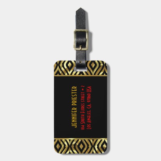 黒と金属の金ゴールド幾何学的パターン ラゲッジタグ (正面縦)