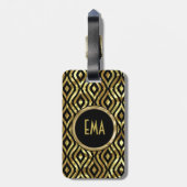 黒と金属の金ゴールド幾何学的パターン ラゲッジタグ (裏面縦)