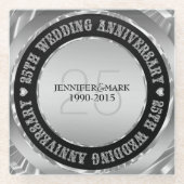 黒と金属の銀25周年記念2 ガラスコースター (正面)