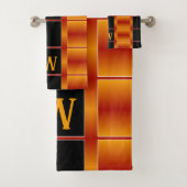 黒と金色のオレンジ色の正方形の幾何学的 バスタオルセット (インサイチュ)