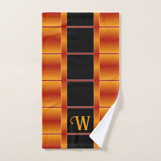 黒と金色のオレンジ色の正方形の幾何学的 バスタオルセット (ハンドタオル)