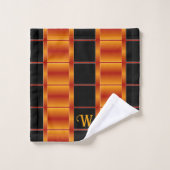 黒と金色のオレンジ色の正方形の幾何学的 バスタオルセット (ウォッシュタオル)